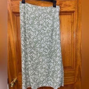 Sage green floral midi skirt